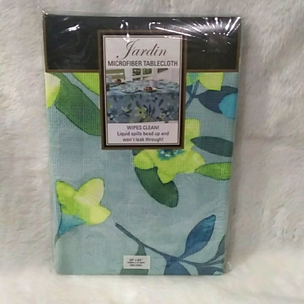 Blue Floral Microfiber Tablecloth 60" X 84" Oblong Jardin